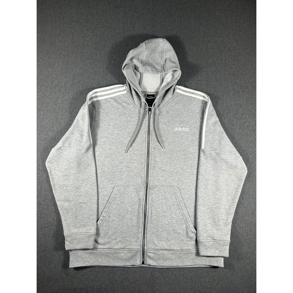adidas Essentials Fleece 3- Stripes Full-Zip Hoodie Medium Grey Heather‎ Sz 2XL